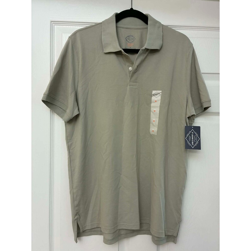 St. John's Bay Men's Polo Shirt Medium Spruce Gray Classic Fit Stretch NWT
